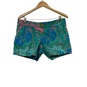Lilly Pulitzer Callahan Shorts Size 8 Blue Green Pink Abstract Floral Corduroy
